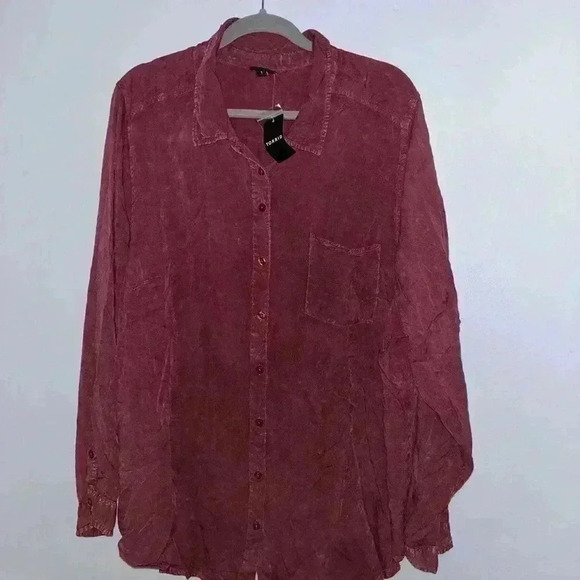 Torrid Lizzie rayon twill button up long sleeve shirt maroon dye plus size 3X - Picture 3 of 8